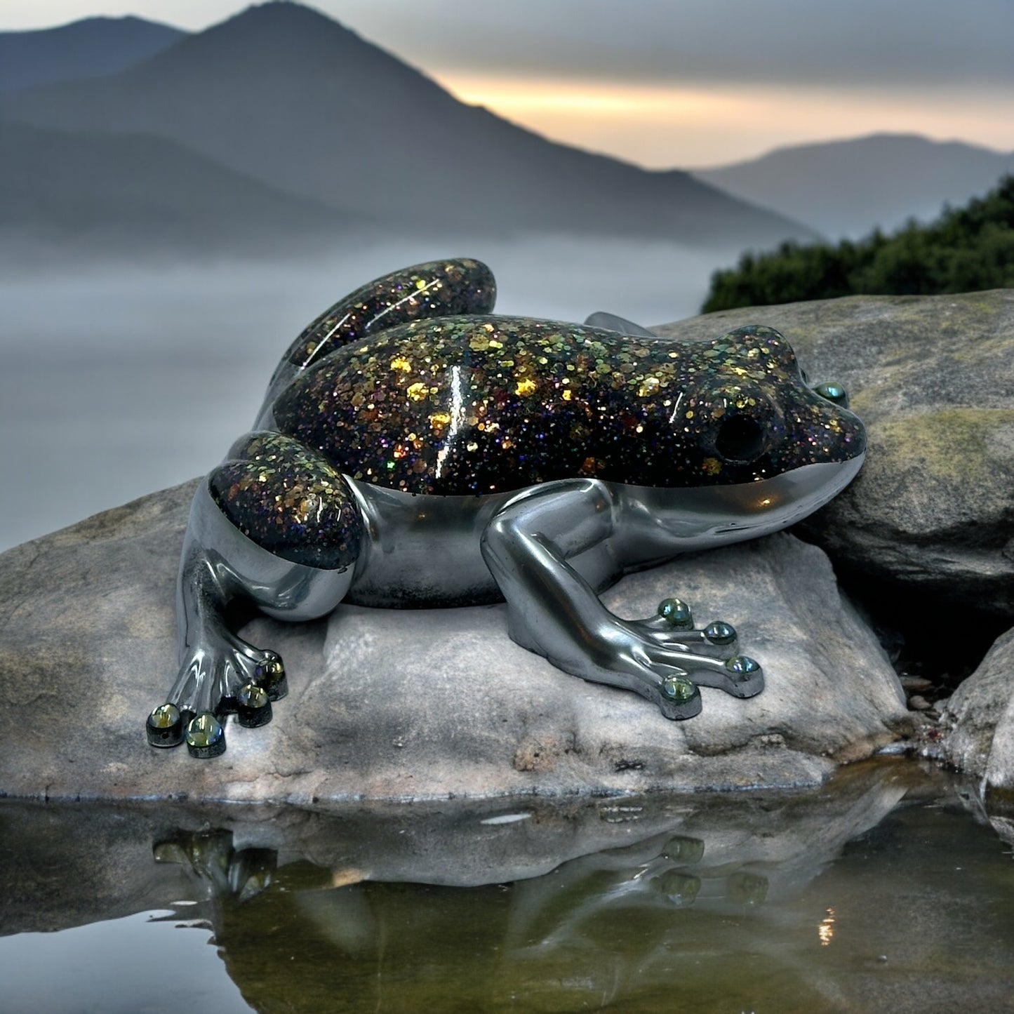 Silver and glitter frog