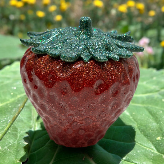 Golden Green Glitter Strawberry Trinket Box