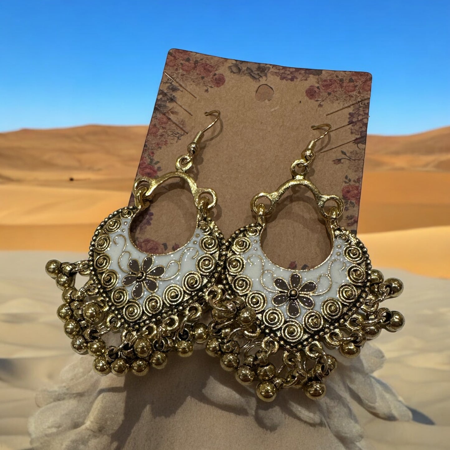 White Moroccan Style Earrings