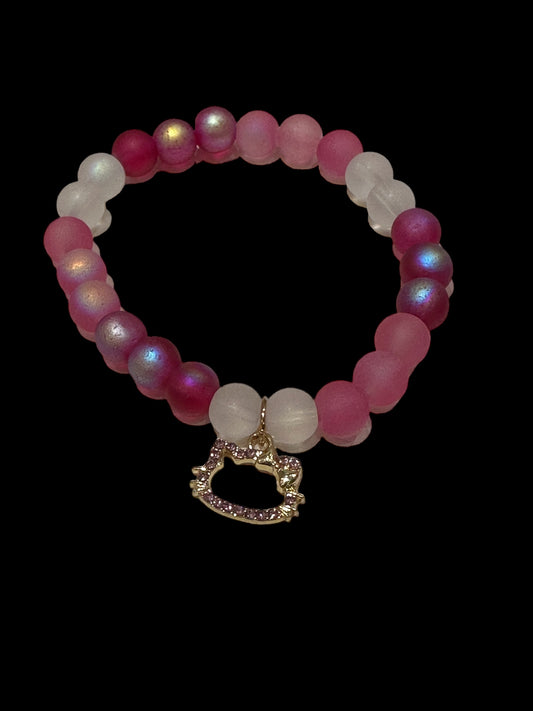 Kitty Gold & Pink Beaded Bracelet