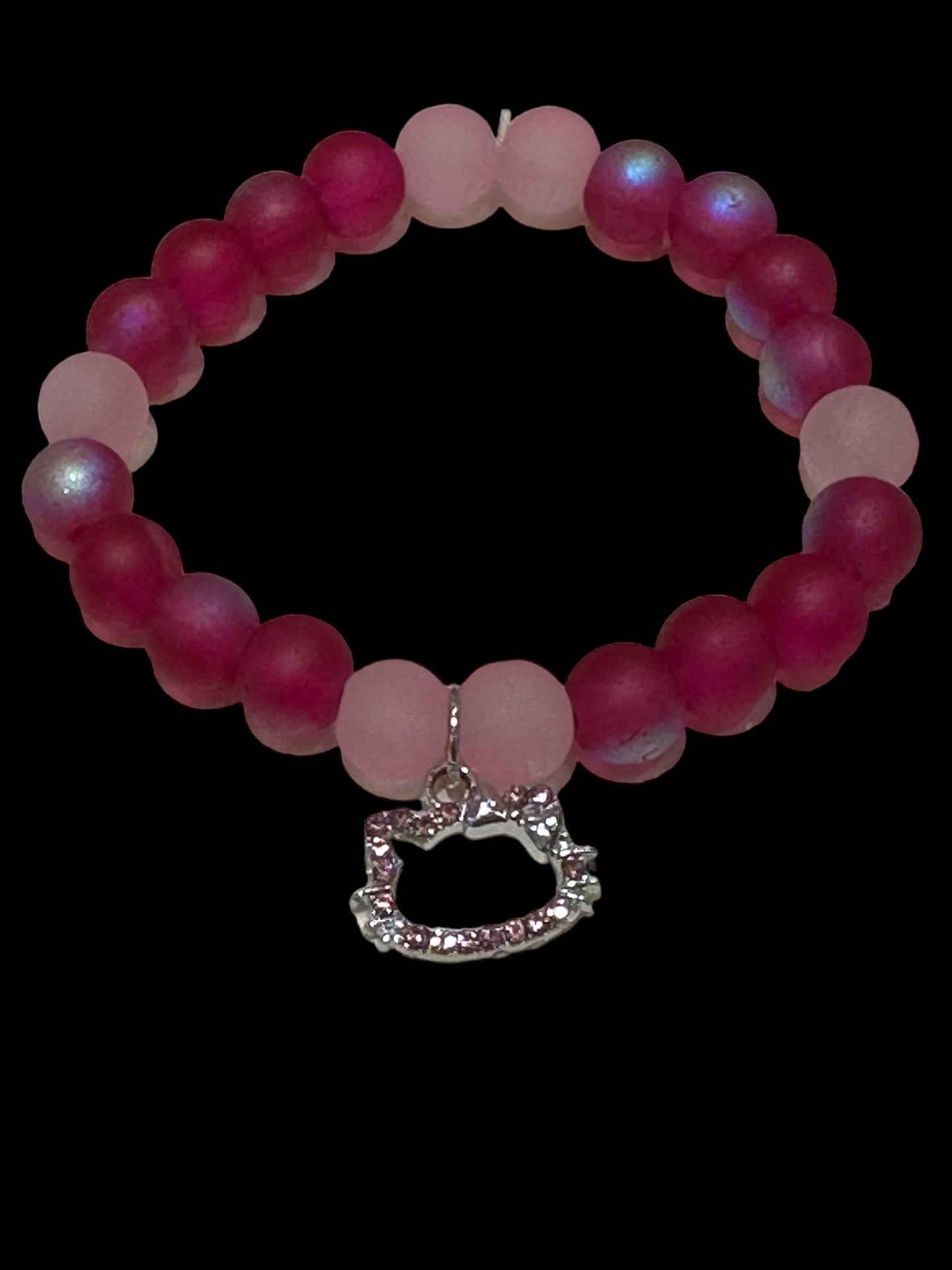 Kitty Silver & Pink Beaded Bracelet