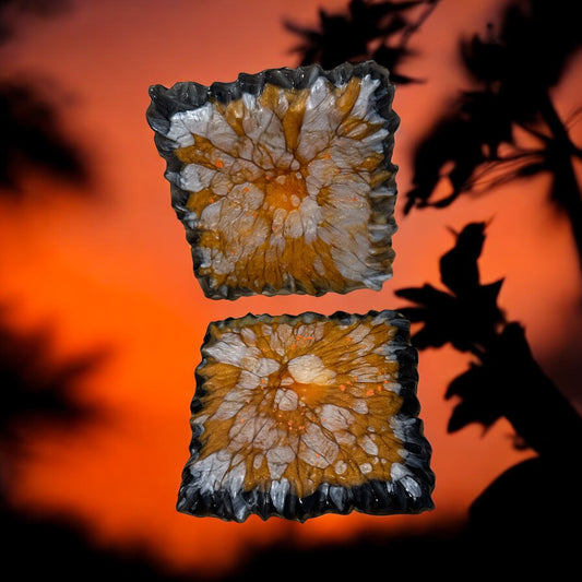 Abstract Black and Orange Coaster Set