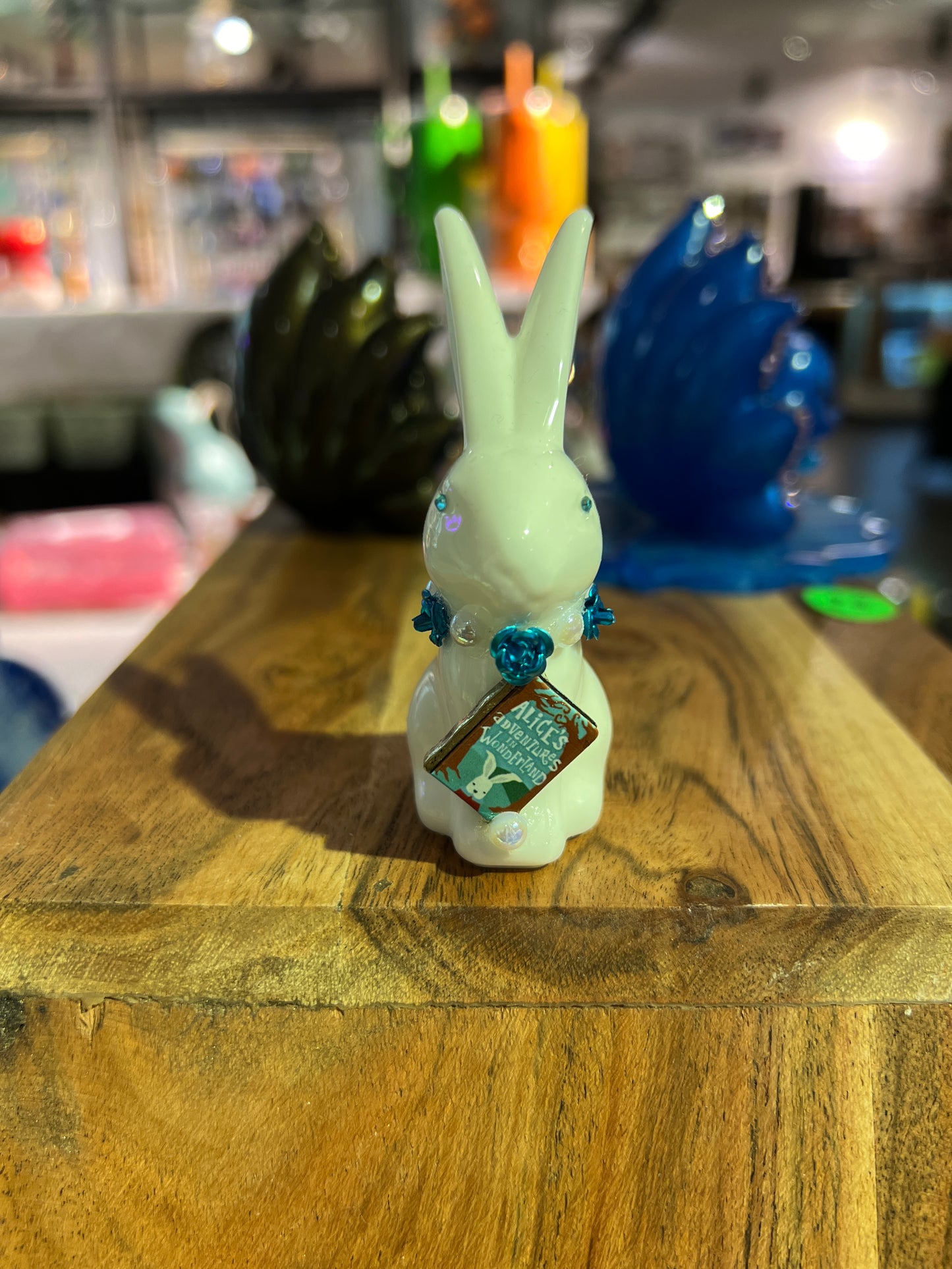 White Rabbit Figurine with Wonderland Charm