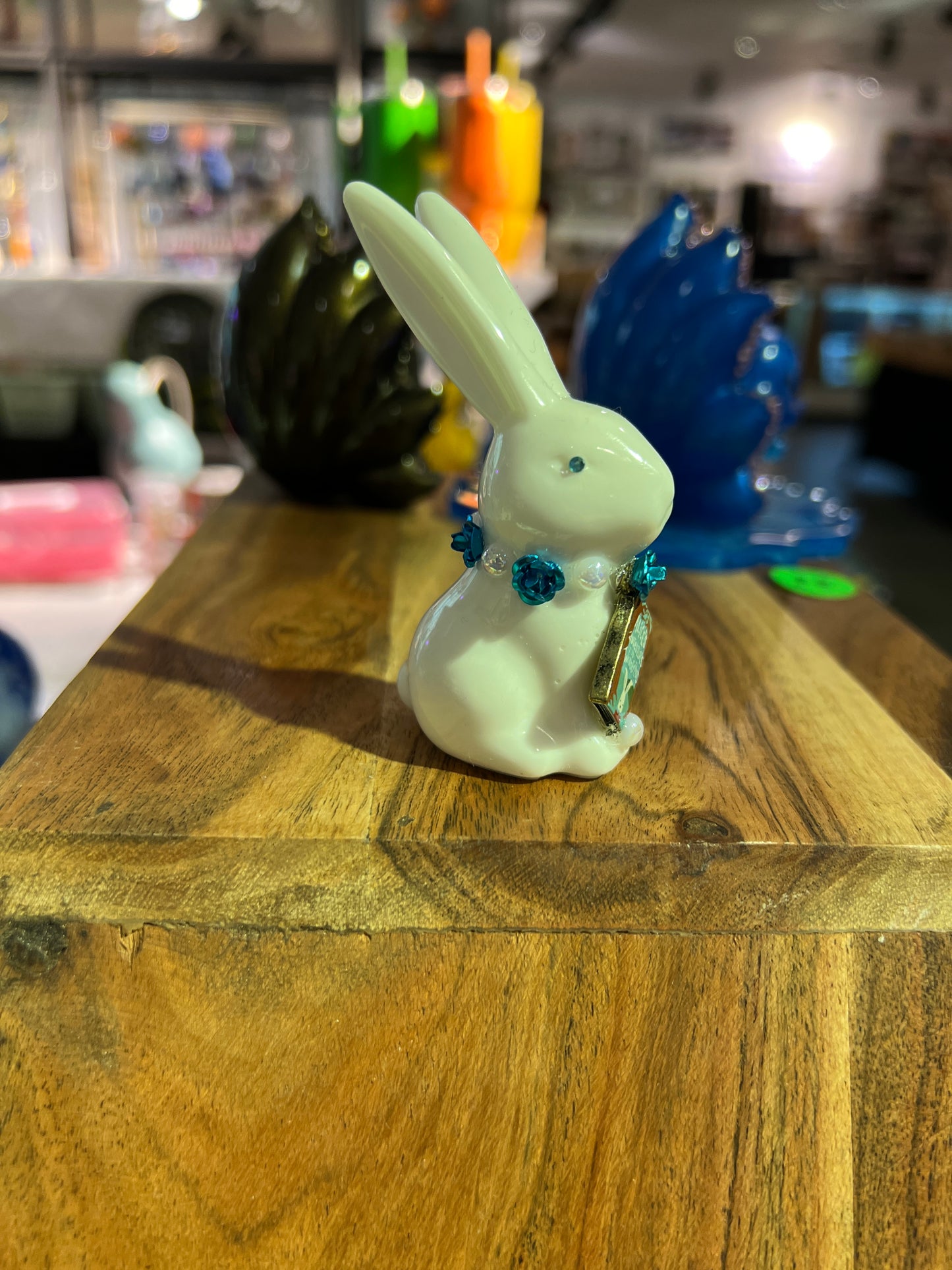 White Rabbit Figurine with Wonderland Charm