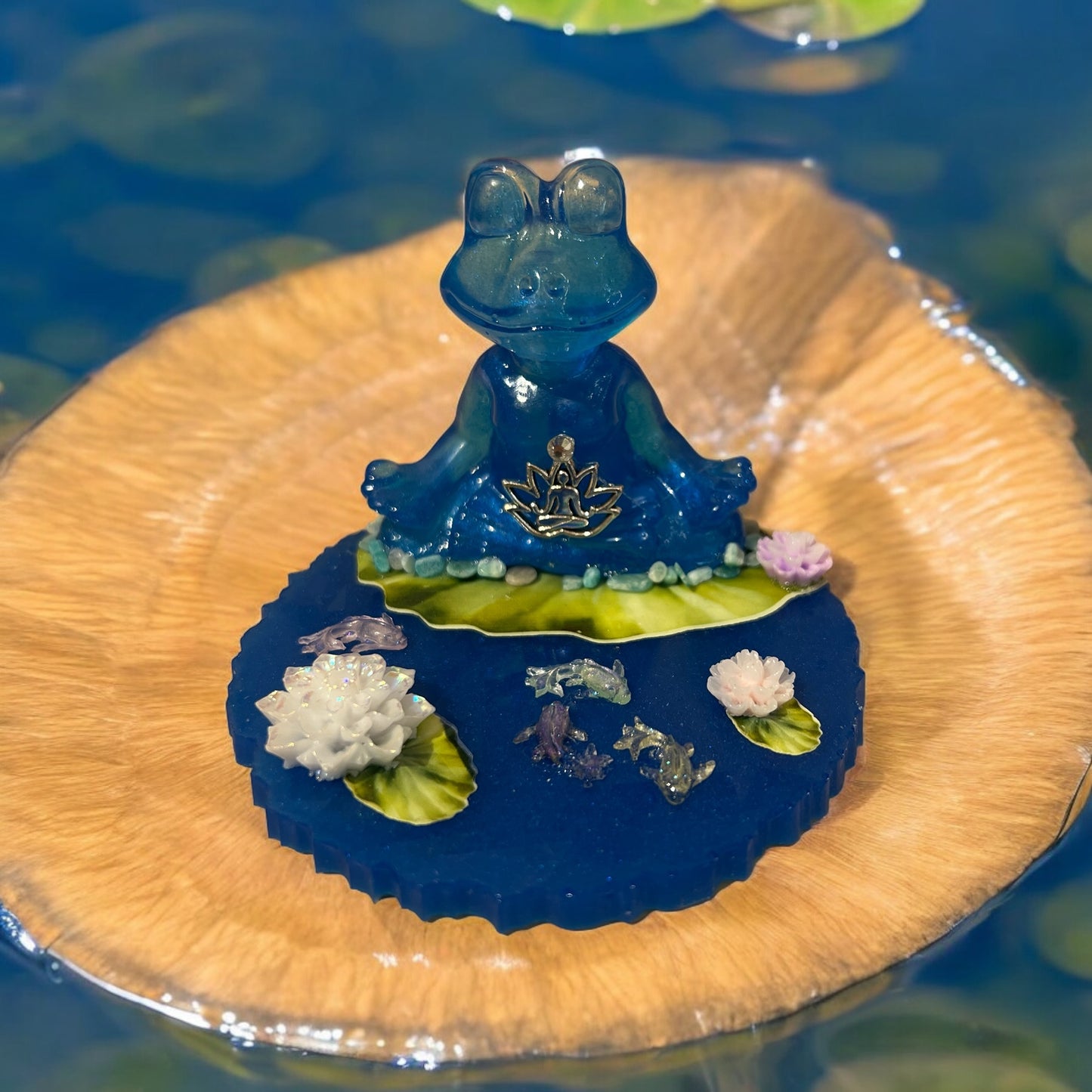 Serene Blue Frog Meditation Sculpture